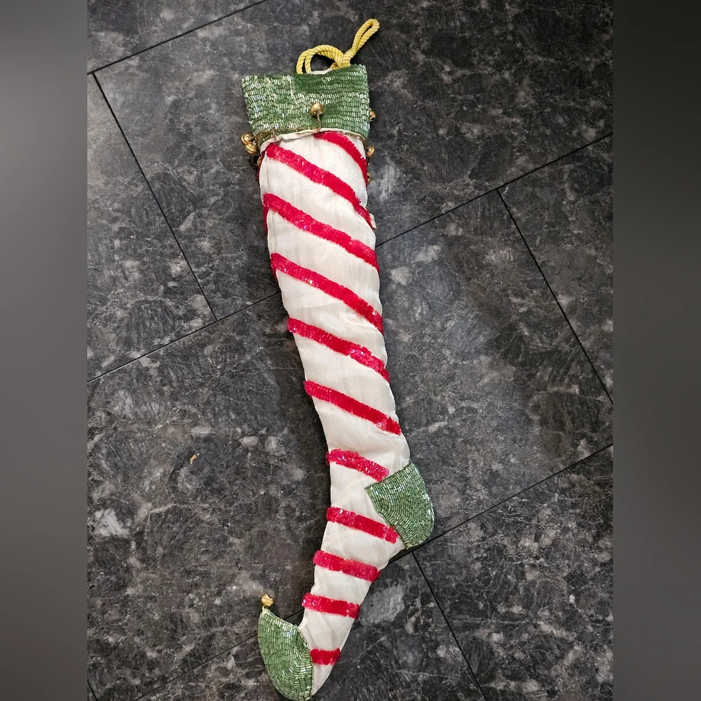 Wayne M‎ Kleski Beaded Large Christmas Jester Elf Bell Stocking 25